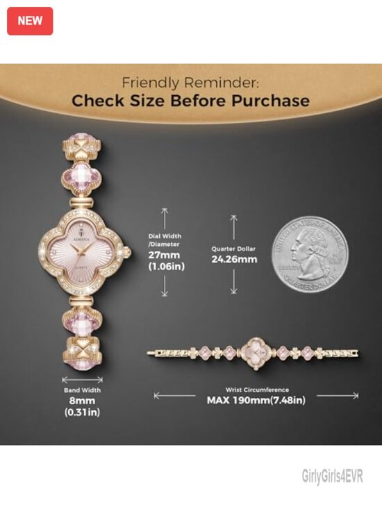 Vintage Quatrefoil Pink Dial Small Analog Quartz Bracelet Watch with Adjustment main image 7